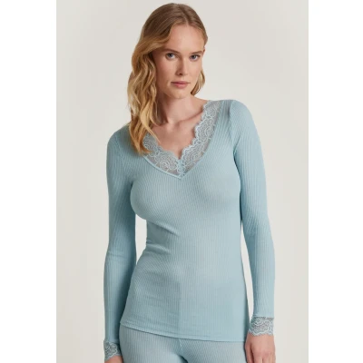 Afbeelding van CALIDA Silky Wool Joy Top lange mouwen / 3/4 mouw sterling Blue, maat 44 46, blauw., 44/46 NL
