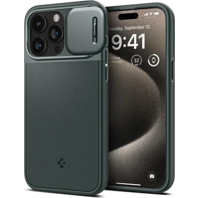 Afbeelding van Spigen Optik Armor Apple iPhone 15 Pro Max Hoesje Camera Slider Groen