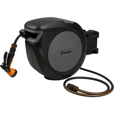 Afbeelding van Bradas Wandslangenbox BLACK LINE 13 mm (1/2&quot;) 20m Automatisch oprolbaar wandslangbox Slanghouder Tuinslang Met Haspel 180 Draaibaar Slanghaspel