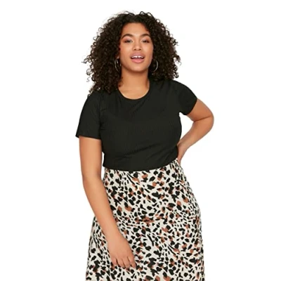 Afbeelding van Trendyol Zwart Cropped Ronde Hals Gebreid Plus Size T Shirt Tbbss22Ts2107