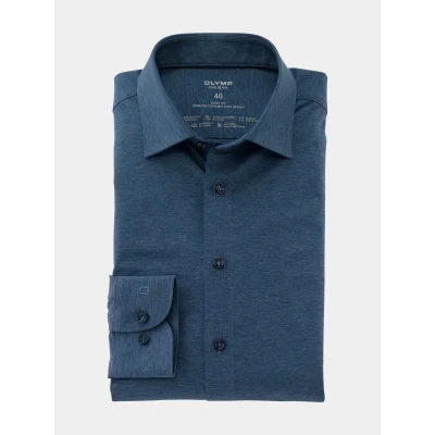 Afbeelding van OLYMP Level 5 Overhemd 24/Seven Rook Blauw maat 37 Heren Overhemden Formeel Five Effen met Body fit Pasvorm Super stretch