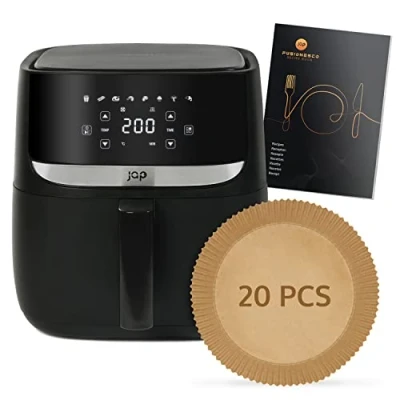 Afbeelding van JAP Appliances Aspire XXL Airfryer (5.6 liter) Inclusief 20 stuks bakpapier 1, 2 tot 6 personen Digitaal Kookboek 8 Automatische Programma&#039;s Grote XL Heteluchtfriteuse touchscreen PFAS vrij 1700W