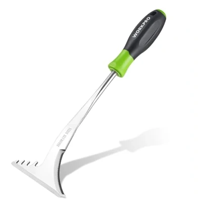 Afbeelding van WORKPRO Crack Weeder, 12,5 inch roestvrij staal spleet onkruid wieden tool met zachte handgreep, L vormige zij wandeling verwijdering schraper, voor tuin gazon terras bestrating