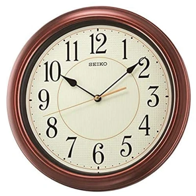 Afbeelding van Seiko 33 cm genummerde houten afwerking wandklok, bruin