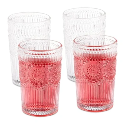 Afbeelding van Relaxdays drinkglazen set van 4 waterglazen 400 ml sapglazen boho transparant