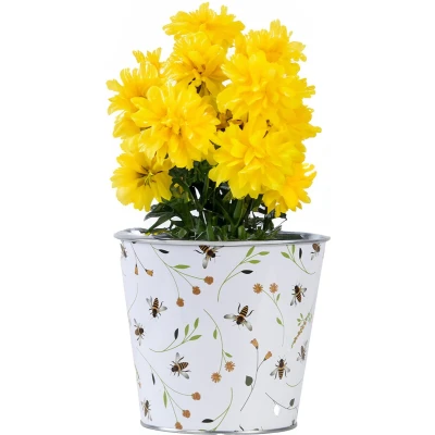Afbeelding van Esschert Design Emmer/plantenpot zink print L15 X D16 H14 cm IJzeren emmer / teil