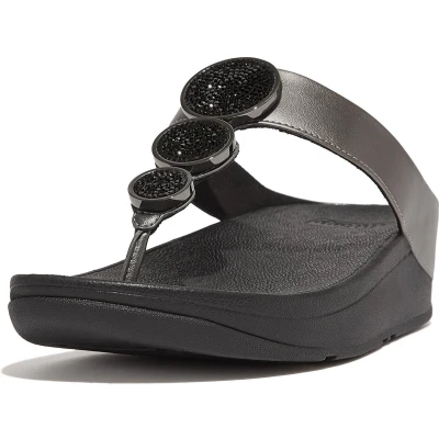 Afbeelding van FitFlop TM Halo Bead Circle Metallic Toe Post leren teenslippers zwart