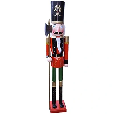 Afbeelding van BAKAJI Enorme houten notenkraker soldaat Kerstmis hoogte 106 cm geschilderde jurken baard en haar pluche met werkmechanisme kerstdecoraties (ontwerp 14)