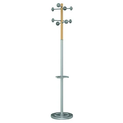 Afbeelding van Unilux Home Kapstok Beukenhouten parapluhouder met massieve kop en stalen paal, metaalgrijs, ref. 3524576M