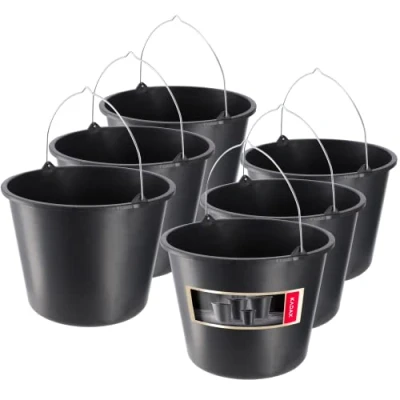 Afbeelding van KADAX Bouwemmer met handvat, mortelemmer van kunststof, ronde emmer voor bouwplaats en tuin, wateremmer, stabiele cementemmer gietrand, zwart, poetsemmer, mortelbak (6)