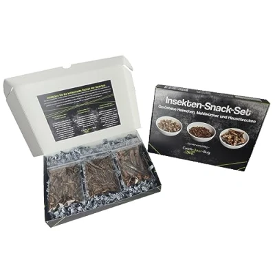 Afbeelding van Catch Your Bug Eetbare insectensnackset, 30 g insecten om te eten, van Duitse makelij, geroosterde grills, sprinkhanen en meelwormen, cadeauset met kant klare