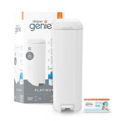 Afbeelding van Diaper Genie Platinum luieremmer wit met 1 Easy Roll navulling 18 zakken