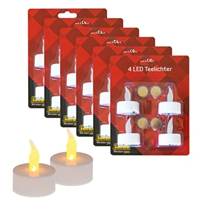 Afbeelding van Idena 10124218 Led theelichtjes, 24 stuks in warmwit, elektrische kaarsen met flikkerend licht, incl. batterijen, decoratie voor binnen, om te knutselen, feestdecoratie, kerstdecoratie, paasdecoratie,