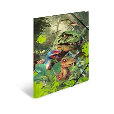 Afbeelding van HERMA 19576 verzamelmap A3 Dino World, 3 stuks, kinderhoekspanner map van karton met interne print en elastiek, stevige omslagmap voor jongens meisjes