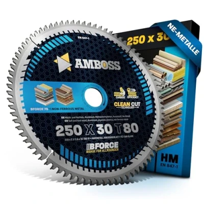 Afbeelding van HM cirkelzaagblad 250x30 Z80 trapeziumvlaktand voor aluminium. AMBOSS WERKZEUGE® zaagblad 250 mm comp. Dewalt DWE 7492 Holzmann TS250 Atika T 250. 302607. Einhell. Bernardo. Record Power.