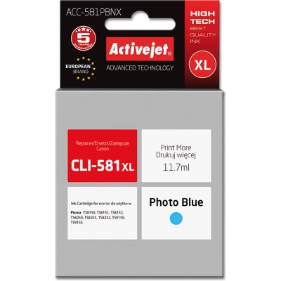 Afbeelding van ActiveJet ACC 581PBNX inkt voor Canon printer; CLI 581PB XL vervanging; Opperste; 11.70 ml; foto blauw.
