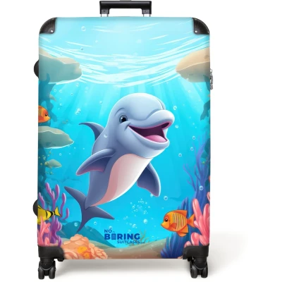 Afbeelding van NoBoringSuitcases.com® Koffer groot Reiskoffer lichtgewicht Dolfijn Zeedieren Onderwater Kinderen Meisjes Rolkoffer met 4 wielen Grote trolley XL 98 liter bagage