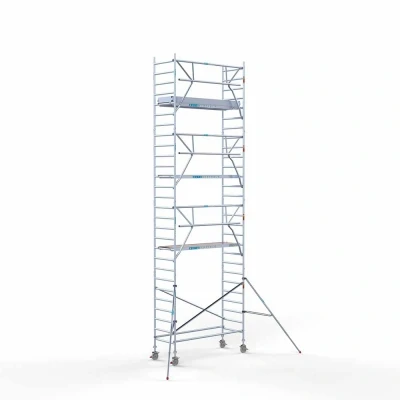 Afbeelding van Professionele aluminium gevelvrije rolsteiger 0.90x2.50x9.2m werkhoogte enkele voorloopleuning