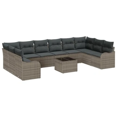 Afbeelding van vidaXL 10 delige tuinbankset met kussens in zwart poly rattan