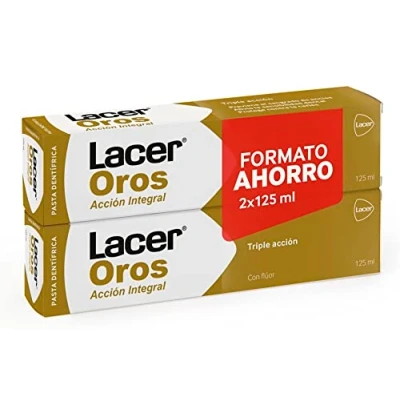 Afbeelding van LACER Oros Tandpasta, 2 x 125 ml, uitgebreide mondbescherming, drievoudig werkend, voorkomt bloedingen, vermindert de gevoeligheid van tanden, beschermt tegen cariës