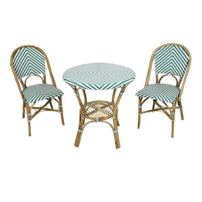 Afbeelding van AXI Jacqueline 3 delige Bistroset rotan Groen / Wit Vintagelook 2 personen Hout en Balkonset stoelen tafel