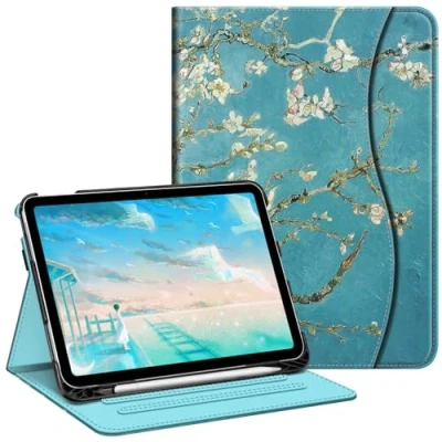 Afbeelding van FINTIE Hoesje compatibel met iPad 10e generatie (2022) 10,9 inch, beschermende standaard meerdere kijkhoeken potloodhouder en zak, automatisch slapen/waken, bloesem