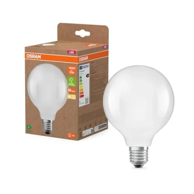 Afbeelding van Osram LED lamp in classic globe shape, with decorative filament frosted design, energy efficiency class A, E27, 5 W, 1055 lm, 2700 K, warm white. 100% light straight away, no warming up