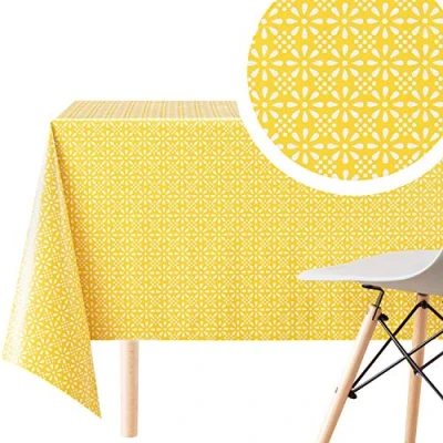 Afbeelding van Geel tafelzeil tafelkleed wit retro bloemenprint afwasbaar PVC rechthoekig 200 x 140 cm klassiek wijnstokbloemen onderhoudsvriendelijk vinyl kunststof waterdicht