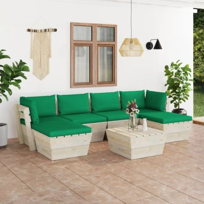 Afbeelding van 7 delige Loungeset met kussens pallet vurenhout