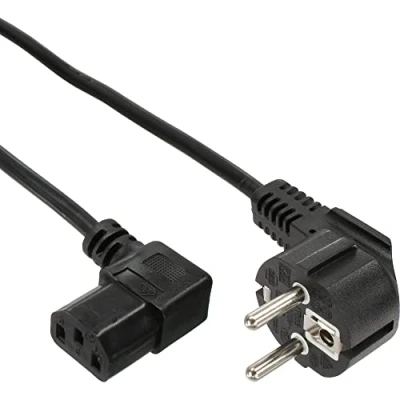 Afbeelding van C13 (haaks/links) CEE 7/7 (haaks) stroomkabel 3x 0,75mm / grijs 0,50 meter