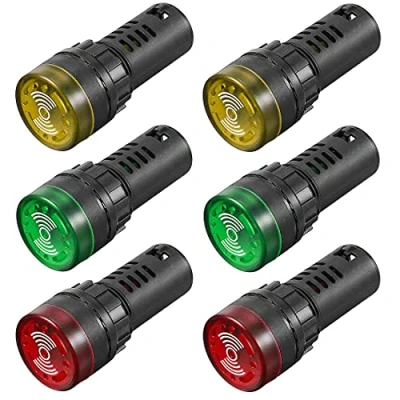 Afbeelding van GUUZI 6 stks AC DC 12V 22mm LED Flash Alarm Signaal Indicator Licht Lamp met Zoemer (Rood/Geel/Groen, elk voor 2 stks)