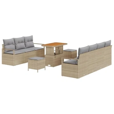 Afbeelding van vidaXL 10 delige Tuin Sofa Set met Kussens Beige Poly Rattan Acacia
