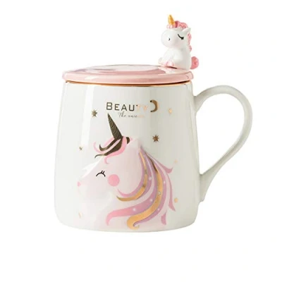 Afbeelding van Eenhoorn beker, keramische koffiemok met liefdevolle eenhoornlepel, ochtendbeker, koffie, thee, melk, kerstbeker, cadeau voor meisjes, eenhoornliefhebbers, 380 ml