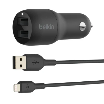 Afbeelding van Autolader met Lightning kabel van Belkin Zwart Kunststof