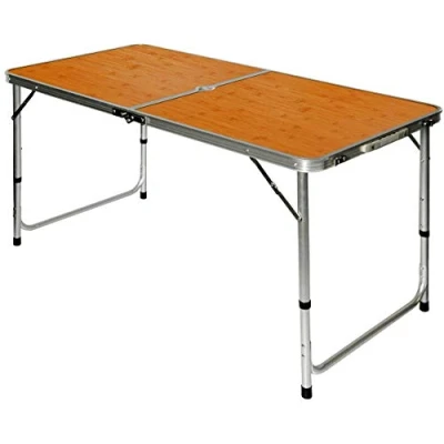 Afbeelding van Aluminium Kampeertafel 120x60cm Campingtafel inklapbaar 3 voudig verstelbare Vouwtafel Bamboe...