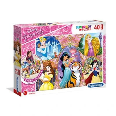 Afbeelding van Clementoni 25463 Vloerpuzzel Princess puzzel 40 stukjes vanaf 3 jaar, kleurrijke reuzenpuzzel om op de grond te zetten, extra grote puzzelstukjes, denkspel voor kinderen