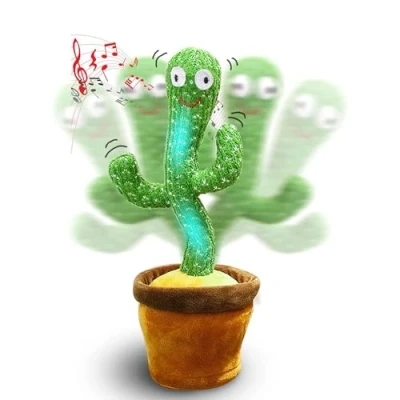 Afbeelding van Cactus Pluche, Dansende met Elektronische Beweging, Verlichting en 120 Liedjes. Huisornament. Batterijen niet inbegrepen.