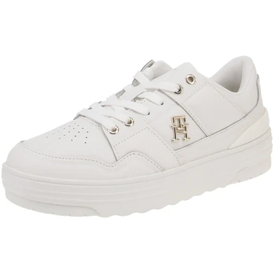 Afbeelding van Tommy Hilfiger Basket Sneakers laag, Dames, Maat: 38, Ecru Leer en imitatieleer