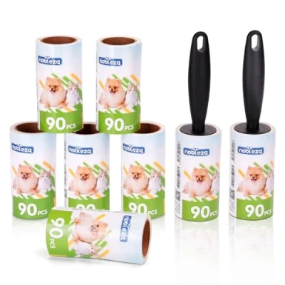 Afbeelding van Nobleza Pluisroller extra kleverige dierenontharing stofverwijderaar voor kleding, autostoel, meubels, bank, verpakking van 8 stuks, 2 navullingen, 720 vellen