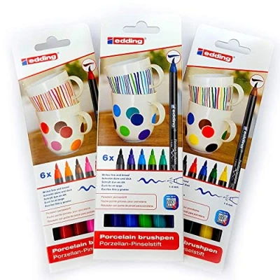 Afbeelding van Edding Porseleinen penseelstift 4200, Set van 3 x 6 delige set, 1 4 mm, Family , Warm, Cool Colour