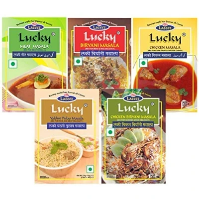 Afbeelding van Lucky Masala rijst en curry combopakket, 1,7 oz. (Pulao, Biryani Masala, Kip Vlees Masala) Geen MSG/Laag natriumgehalte/Geen kunstmatige kleuren ...