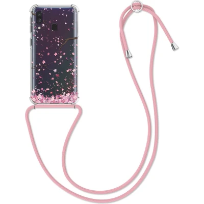 Afbeelding van kwmobile telefoonhoesje geschikt voor Samsung Galaxy A40 Hoesje met telefoonkoord Back cover smartphone Case in poederroze / donkerbruin transparant