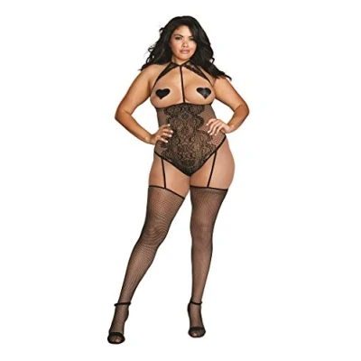 Afbeelding van Fishnet and Lace Teddy Bodystocking Plus Size