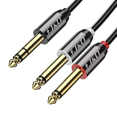 Afbeelding van J&amp;D 1/4 Inch TRS stereo Y Splitter Insteekkabel, Vergulde Koperen Schaal 6,35 mm Mannelijk Naar Dubbele TS Mannelijke Mono Breakout Kabel, Audiosnoer, 1.8 Meter