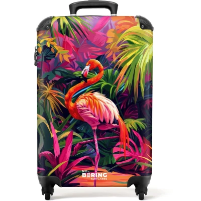 Afbeelding van NoBoringSuitcases.com® Kinderkoffer Kindertrolley Flamingo Jungle Handbagage koffer lichtgewicht Reiskoffer trolley Rolkoffer met wieltjes Past binnen 55x40x20 en 55x35x28