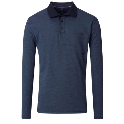 Afbeelding van Casa Moda polo lange mouw wijde fit poloshirt donkerblauw effen
