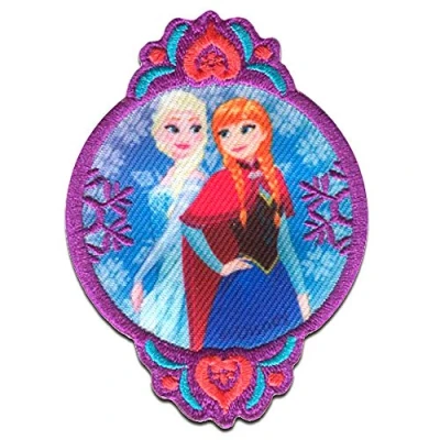 Afbeelding van Lapjes Appliqués Bevroren Frozen Elsa &amp; Anna 1 overdrukplaatjes opzetstukken Applicaties opnaaien opstrijken Lap Patches, Maat: 6 x 7 cm