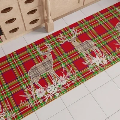 Afbeelding van PETTI Artigiani Italiani Keukentapijt, voor Kerstmis, loper, keuken, kersttapijt, antislip en wasbaar, tapijt 52 x 180 cm, rendier, beige, Made in Italy