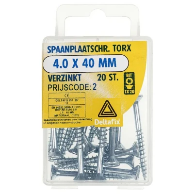 Afbeelding van Spaan Plaat Schroef. DELTA FIX. Plat kop. Torx T 20. 3.5 x 20 mm. 40 stuks Hout Schroeven. Verzinkt.