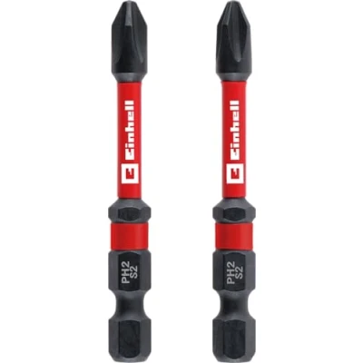 Afbeelding van Originele Einhell Impact bits met dubbele torsie, 2 delig, 60 mm, PH2 (S2 staal, hoge duurzaamheid, dubbel torsieeffect, rode kleurring, E 6.3 schacht)